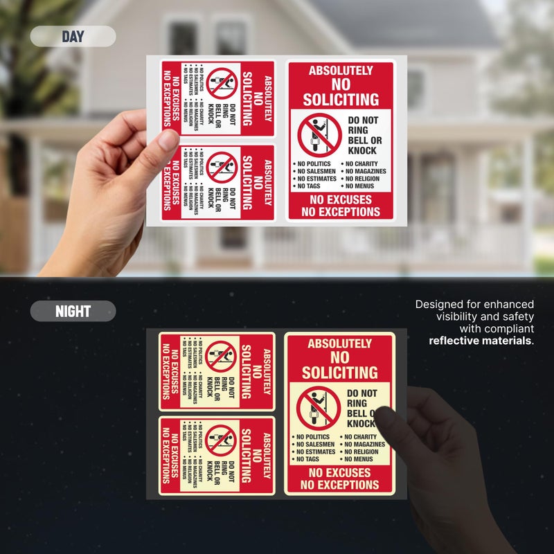 SmartSign Absolutely No Soliciting Stickers, No Excuses No Exceptions Do Not Ring Bell Knock Decals Set, Pack of 3, One 3.75"x5.5" & Two 2.75"x4", Made in USA - Image 4